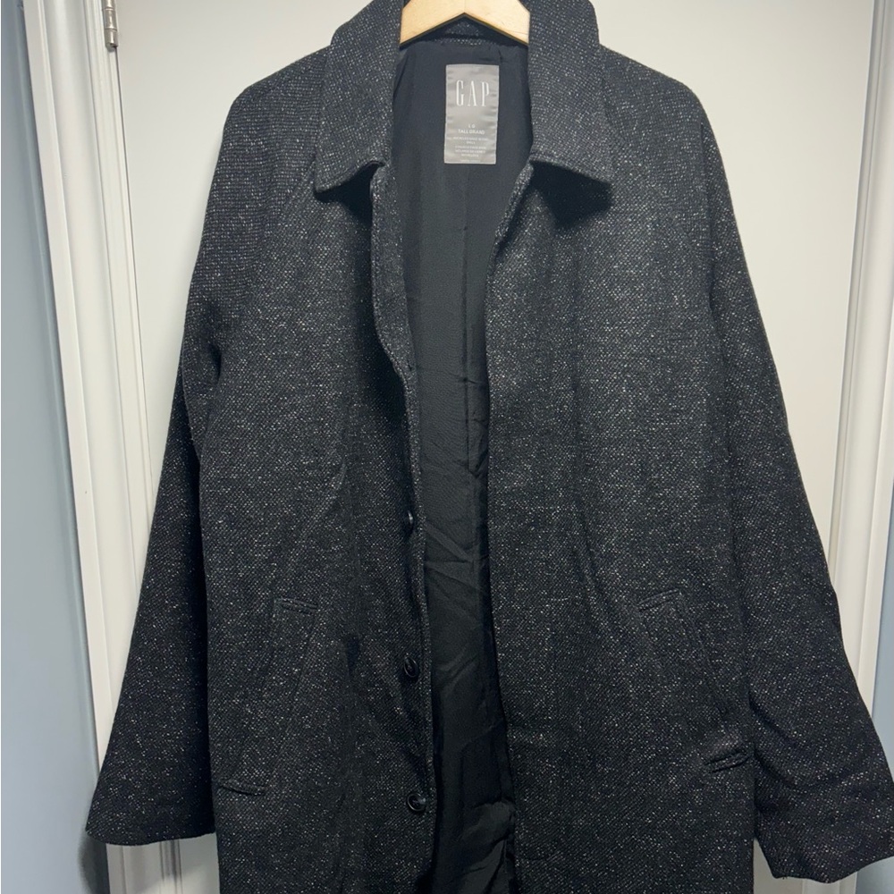 GAP Black Trench Coat with Oversized Fit and Notched Lapel